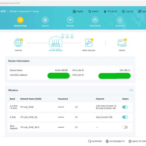 有單有保 WiFi 7 三頻 Mesh router, tp-link Archer BE550 路由器，支援2.5G寬頻