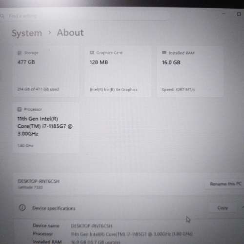 Dell Latitude 7320 notebook i7 1185G7 13" 16g ram 512g SSD