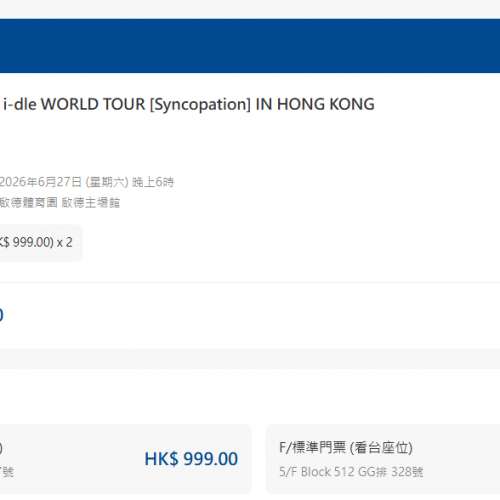 原價賣2張 i-dle WORLD TOUR [Syncopation] IN HONG KONG