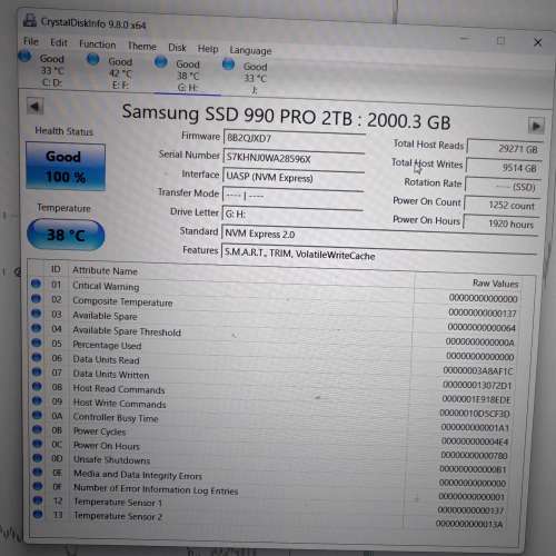 Samsung 990Pro 2TB  nvme pcie-4.0 有保