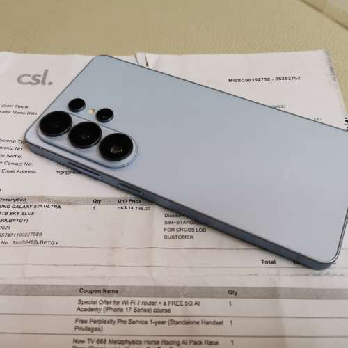有單, 新淨,1TB,香港行貨,藍色Samsung s26u s26 ultra dual 雙卡 5G, 有盒有單