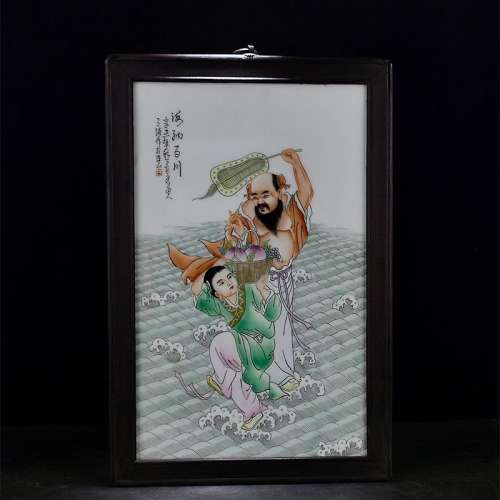 晚清民国时期珠山八友王琦手绘粉彩八仙过海瓷板画