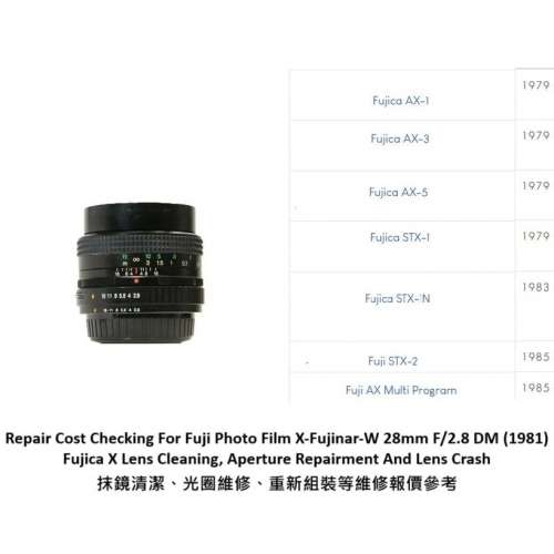 Repair Cost Checking For Fuji Photo Film X-Fujinar-W 28mm F/2.8 DM (1981) Fujica