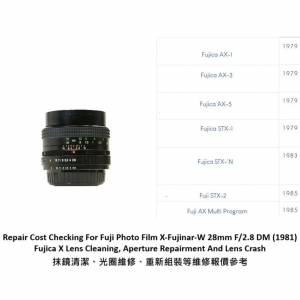 Repair Cost Checking For Fuji Photo Film X-Fujinar-W 28mm F/2.8 DM (1981) Fujica