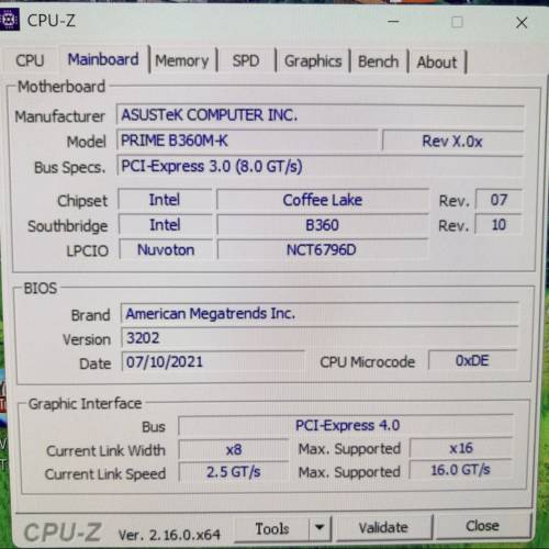 Intel i7-8700 CPU on ASUS B360M-K motherboard