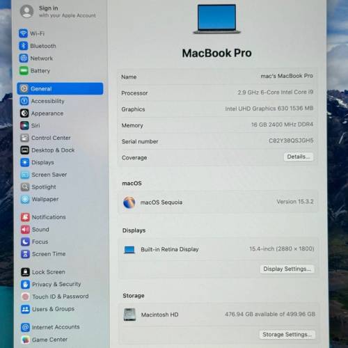 Apple MacBook Pro 2018 15-inch i9-8950HK 2.9Ghz 16GB Ram 512GB SSD