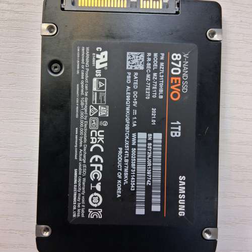 Samsung 870EVO 1TB SSD 壞咗認唔到