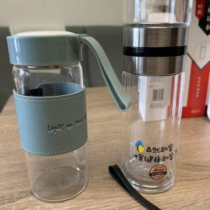 [全新] 玻璃水樽 兩件套 | 茶水分離樽 + 隔熱套玻璃樽 (林村蜜蜂王)