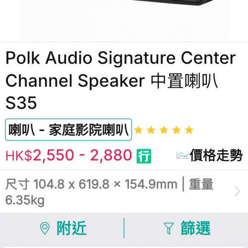 Polk Audio Signature Center Channel Speaker 中置喇叭 S35 （95%新淨）