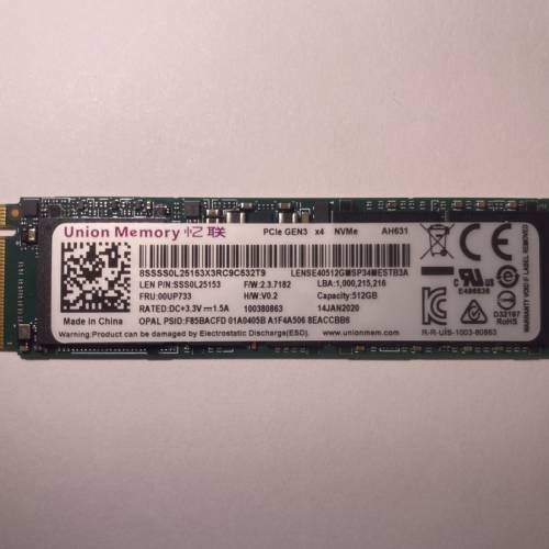 Union Memory AH631 512GB m.2 nvme PCIE 3.0 SSD