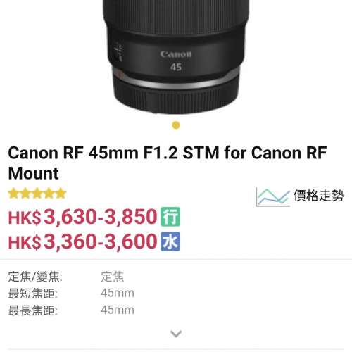 全新Canon RF 45/1.2