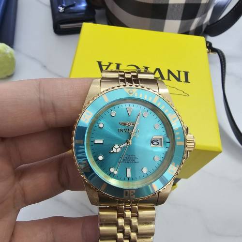 Invicta 42mm 冰藍面冰藍圈 金殼金帶 NH35A 自動機械錶