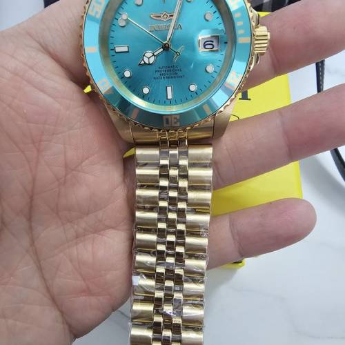 Invicta 42mm 冰藍面冰藍圈 金殼金帶 NH35A 自動機械錶