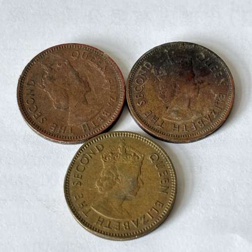 1956、1960、1968年伊利沙伯二世女皇頭 香港一毫硬幣