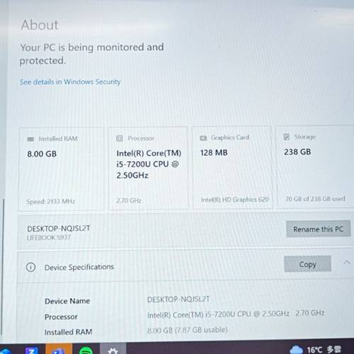 Fujitsu Lifebook(S937) i5-7200U 8GB 256GB 筆記型電腦