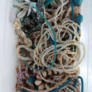 一箱多款貝殼頸鏈 ， 長约16吋， 連箱共重约1.5kg.. 清貨價售300元。 香港西區交收...