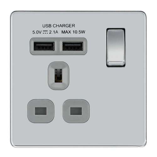 英國 BG Brushed Steel 13A 插座 USB 充電面板 - BLACK, Brushed Steel 單位 , 雙位...