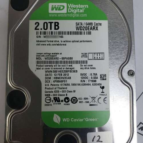 Western Digital 2TB SATA Hard Drive WD20EARX