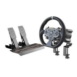 放MOZA Racing R3 賽車方向盤，包含方向盤、腳踏連離合
