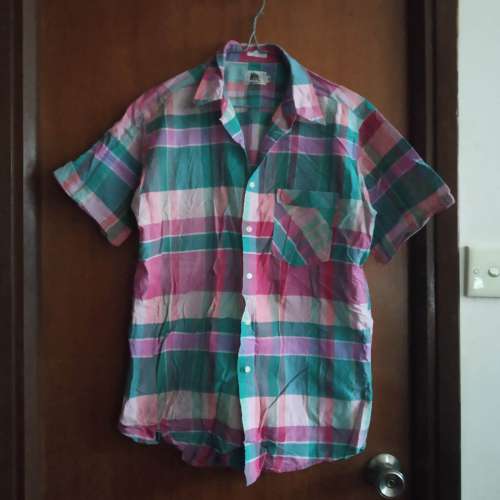 Pink-Green Plaid Short-Sleeves Shirt &middot; 粉紅拼綠色格紋短袖襯衫