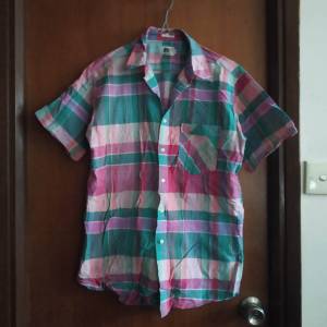 Pink-Green Plaid Short-Sleeves Shirt &middot; 粉紅拼綠色格紋短袖襯衫