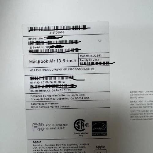MacBook Air 13.6" M2 2022年款16GB+512GB 全新只拆封 保到2026年12月18號