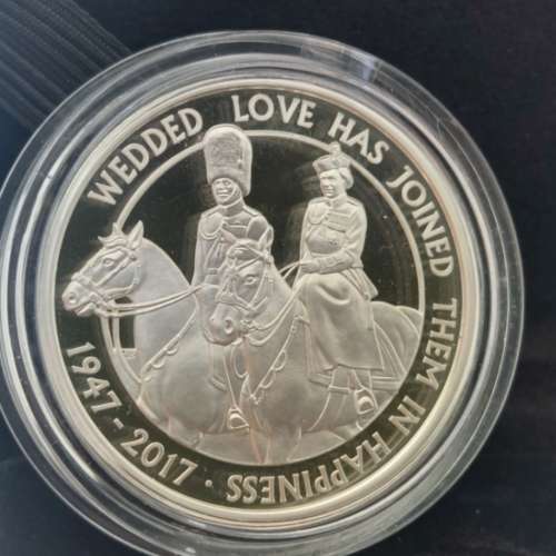 Platinum Wedding Anniversary &pound;5 Silver Proof Coin Box 2017 Royal Mint UK/英女...