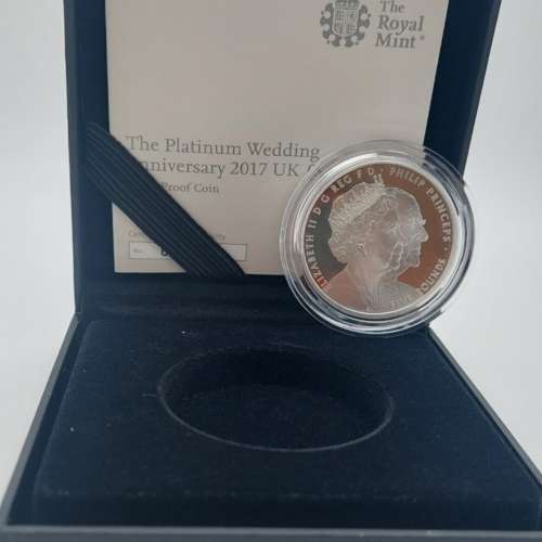 Platinum Wedding Anniversary &pound;5 Silver Proof Coin Box 2017 Royal Mint UK/英女...