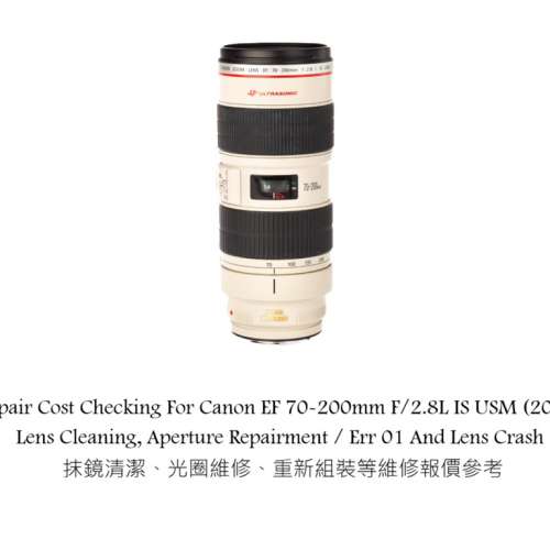 Repair Cost Checking For Canon EF 70-200mm F/2.8L IS USM (2001) Lens Cleaning