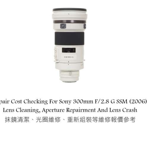Repair Cost Checking For Sony 300mm F/2.8 G SSM (2006) Lens Cleaning