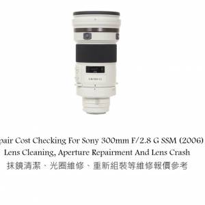 Repair Cost Checking For Sony 300mm F/2.8 G SSM (2006) Lens Cleaning