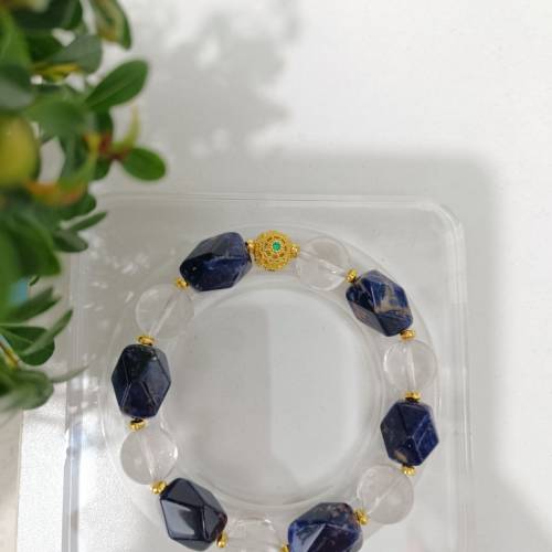 天然白水晶、藍紋石手串