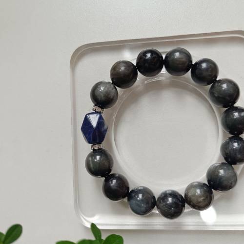 天然油畫鷹眼石、藍紋石手串
