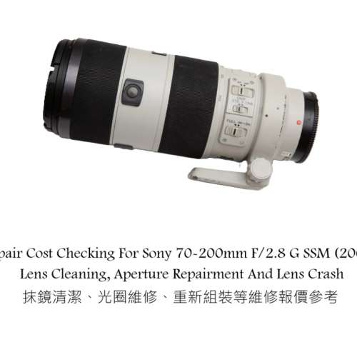 Repair Cost Checking For Sony 70-200mm F/2.8 G SSM (2006) Lens Cleaning