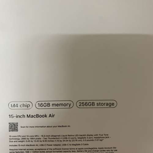 US MacBook Air 15.3-inch (2025 M4) 256GB (16GB RAM) MW1G3 Silver 保到15-5-2027