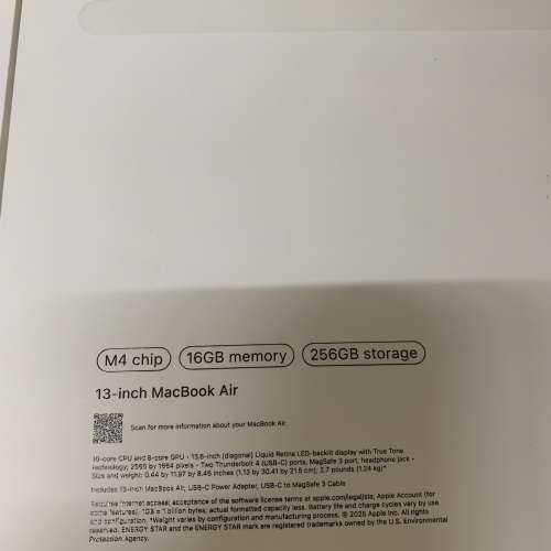 99%New US MacBook Air 13.6-inch (2025 M4) 256GB (16GB RAM) Midnight 保到30-1-...