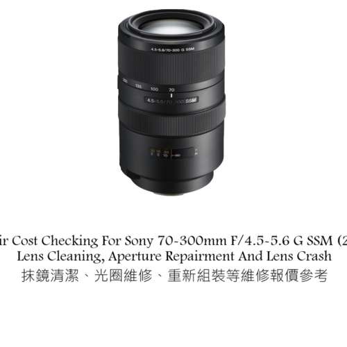 Repair Cost Checking For Sony 70-300mm F/4.5-5.6 G SSM (2008) Lens Cleaning