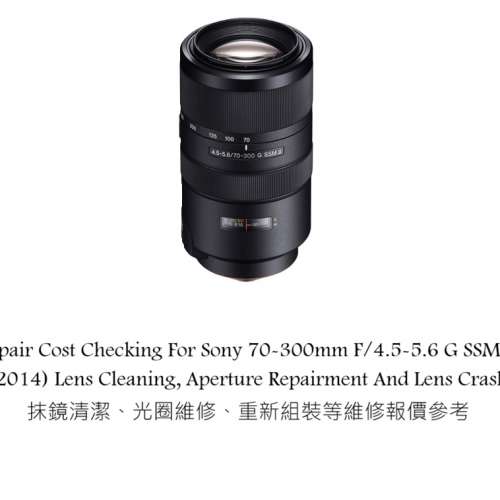 Cost Checking For Sony 70-300mm F/4.5-5.6 G SSM II (2014) Lens Cleaning