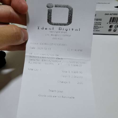 香港行貨全套有單，保到26年10月12日, Technics EAH-AZ100 黑色，極少用，戴過幾次...