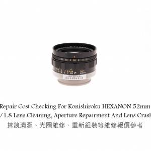 Repair Cost Checking For Konishiroku HEXANON 52mm F/1.8 Lens Cleaning