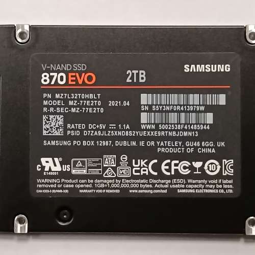 Samsung 870 EVO V-NAND 2.5Inch 2TB SATA SSD (固態硬碟)