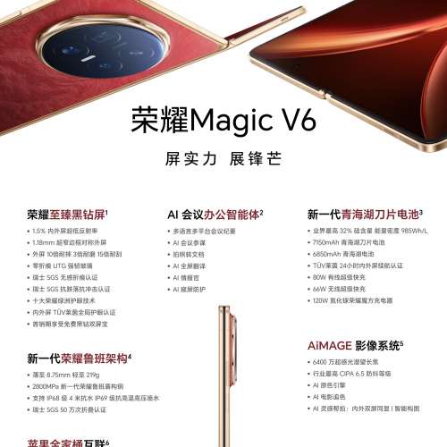 (少量現貨）全新🆕 Honor 榮耀 Magic V6 12/16+256/512/1TB 謝霆鋒同款 至臻黑鑽屏 ...