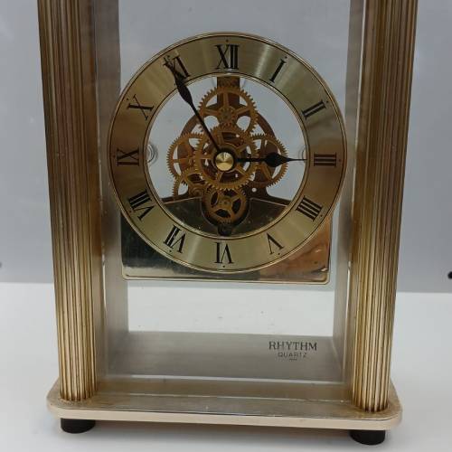 ( 今日秒閃價 )古董Vintage Rhythm Quartz Table Clock w/Skeleton Clock-Wheel Gear
