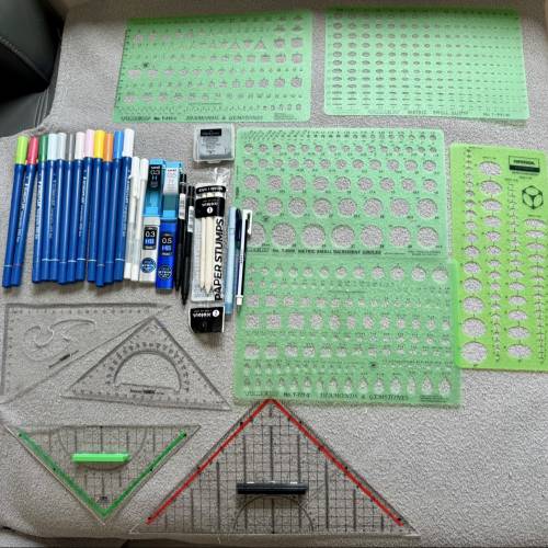 珠寶設計適用文具（Staedtler Graphic 3000，Timey寶石繪圖模板）