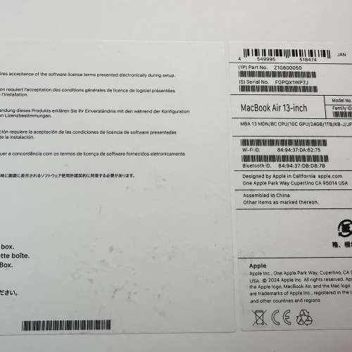 Macbook air 13 inch m3 10 gpu cores 24gb ram 1tb