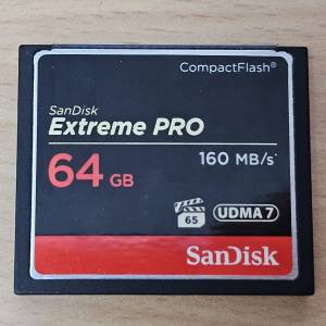 SanDisk Extreme PRO CompactFlash 記憶卡，容量64GB，讀寫速度達160MB/s。