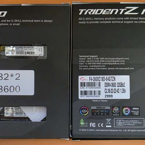 G.Skill Trident Z Neo RGB DDR4 CL18 64Gb Kit (32GB x2) x2