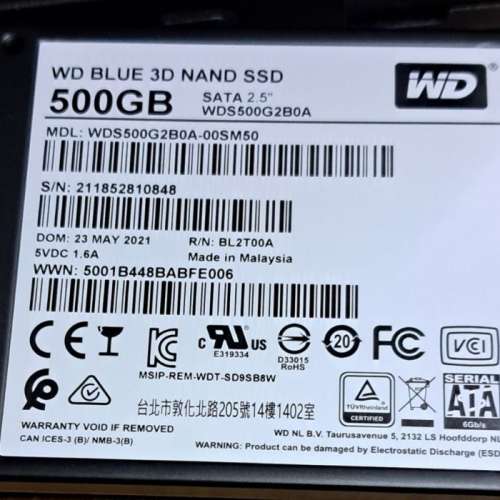 WD Blue 3D NAND SATA SSD 512GB Power on time only 550 hour 通電時間僅550小時