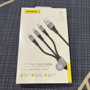 100% 全新 FONENG X112 3 合 1 快速充電線 (包括 Lightning、micro USB 及 USB typ...