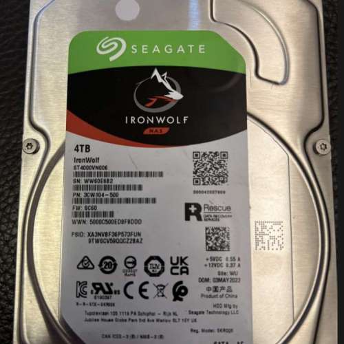 Seagate Ironwolf NAS 4TB 2022 May 生產